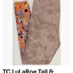 LuLaRoe Tall & Curvy grey Floral Leggings in Orange and Pink